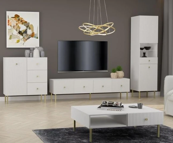 Obývací sestava ALMONTE - bílá/zlatá