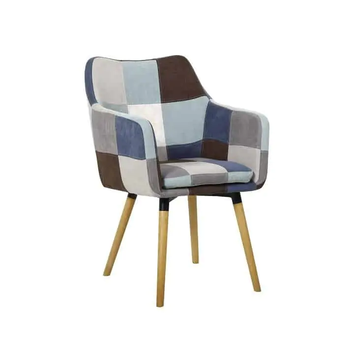 Tempo Kondela Křeslo Landor - buk, modrá / béžová vzor patchwork + kupón KONDELA10 na okamžitou slevu 3% (kupón uplatníte v košíku)