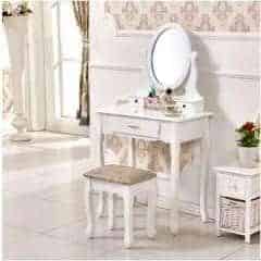 Toaletní stolek s taburetem, bílá / stříbrná, LINET