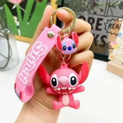 Dětská klíčenka Lilo a Stitch Angel růžová s poutkem a karabinou