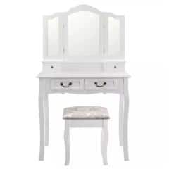 Toaletní stolek s taburetem, bílá / stříbrná, REGINA