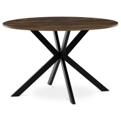 Stůl jídelní kulatý, 120x120x75,5 cm, MDF staré dřevo, černé kovové nohy