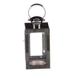 Lucerna mini - kov, čtyřhranná, lesklá šedá-antik