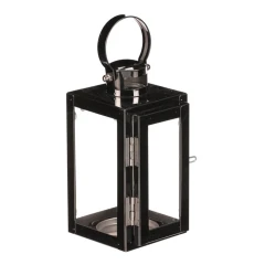 Lucerna mini - kov, čtyřhranná, lesklá šedá-antik