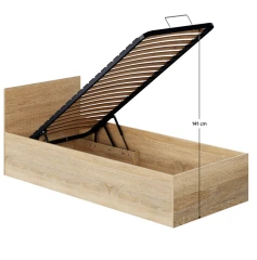Postel s kovovým roštem a úložným prostorem, 90x200, dub sonoma, DOLI