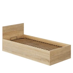 Postel s kovovým roštem a úložným prostorem, 90x200, dub sonoma, DOLI