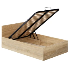 Postel s kovovým roštem a úložným prostorem, 120x200, dub sonoma, DOLI