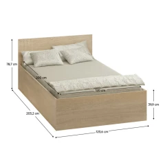 Postel s kovovým roštem a úložným prostorem, 120x200, dub sonoma, DOLI