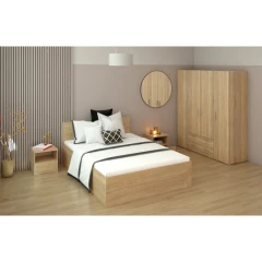 Postel s kovovým roštem a úložným prostorem, 140x200, dub sonoma, DOLI