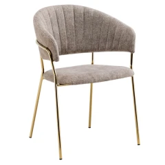 Designové jídelní křeslo, hnědá látka/gold chrom zlatý, DASMIN TYP 1