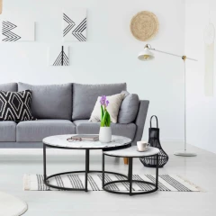 Konferenční stolky, set 2 ks, bílá/černá, CIRKO