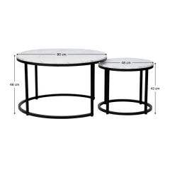Konferenční stolky, set 2 ks, bílá/černá, CIRKO