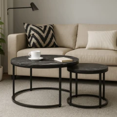 Konferenční stolky, set 2 ks, tmavě šedá/černá, CIRKO