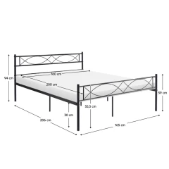 Kovová postel s roštem, 160x200, černá, STELVIA