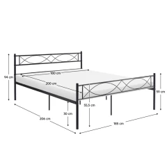 Kovová postel s roštem, 180x200, černá, STELVIA