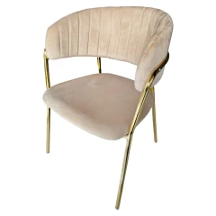 Designové jídelní křeslo, béžová Velvet látka/gold chrom zlatý, DASMIN NEW TYP 1