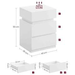Noční stolek 40x35x55cm, mdf, bílá, ANT-E1163 WT