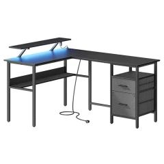 Pc stůl 150x120cm, mdf, černá, APC-E1395 BK