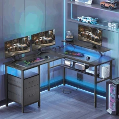 Pc stůl 150x120cm, mdf, černá, APC-E1395 BK