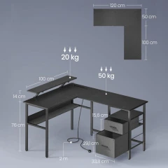 Pc stůl 150x120cm, mdf, černá, APC-E1395 BK