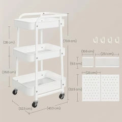 Pojízdný úložný vozík bílá, APV-E1037 WT