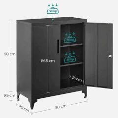 Komoda 80x40x90cm, kov, černá, AUS-E1113 BK