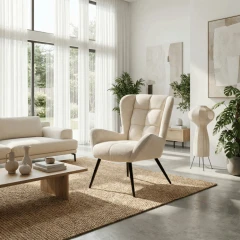 Křeslo ušák, béžová, látka, AK-H9206 CRM2