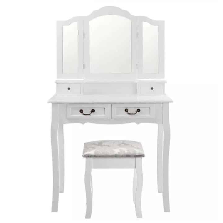 Levně Tempo Kondela Toaletní stolek s taburetem REGINA NEW - bílá/stříbrná + kupón KONDELA10 na okamžitou slevu 3% (kupón uplatníte v košíku)