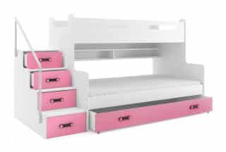 Patrová postel Maty NEW s úložným prostorem bílá/růžová