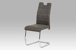 Jídelní židle, antracit látka COWBOY, bílé prošití, kov chrom HC-483 GREY3