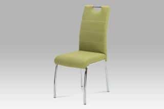 Jídelní židle, zelená látka, bílé prošití, kov chrom HC-486 GRN2