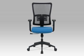 Kancelářská židle, modrá látka+černá síťovina, houpací mech., plastový kříž KA-M02 BLUE
