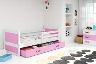 Dětská postel Riky 90x200 - bílá/růžová č.1
