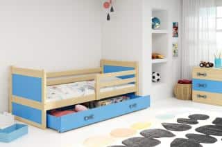 Dětská postel Riky 90x200 - borovice/modrá č.1