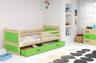 Dětská postel Riky 90x200 - borovice/zelená č.1