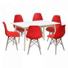 Jídelní stůl NATURE + 6 židlí UNO červené