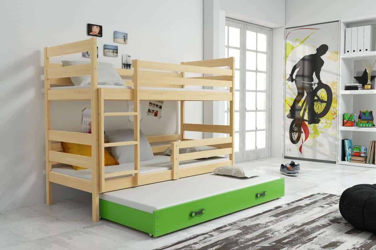 Levně Falco Patrová postel s přistýlkou Norbert borovice/zelená