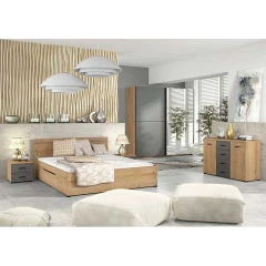 Ložnicový komplet, dub grandson zlatá / uni šedá, UTAH