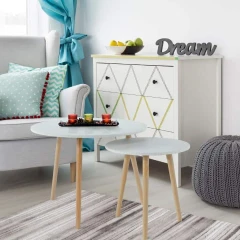 Set příručních stolů LIRAN 2v1 - mramorový efekt / dřevo natural č.8