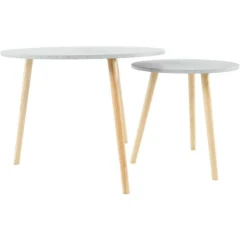 Set příručních stolů LIRAN 2v1 - mramorový efekt / dřevo natural č.2