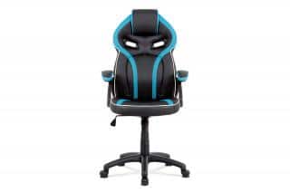 Kancelářská židle, černá ekokůže+modrá látka, houpací mech, plast kříž KA-N662 BLUE