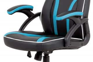 Kancelářská židle, černá ekokůže+modrá látka, houpací mech, plast kříž KA-N662 BLUE