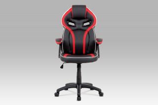 Kancelářská židle, černá ekokůže+červená látka, houpací mech, plast kříž KA-N662 RED