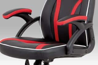 Kancelářská židle, černá ekokůže+červená látka, houpací mech, plast kříž KA-N662 RED