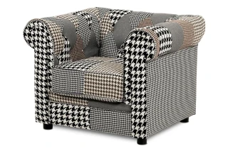 Sedačka, látka černobílá patchwork, plast černá AK-111 PW4