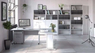 Výškově nastavitený psací stůl Office 474/448 bílá/silver grey