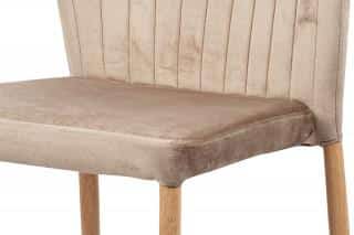 Jídelní židle - krémová sametová látka, kovová podnož, 3D dekor dub CT-614 CRM4