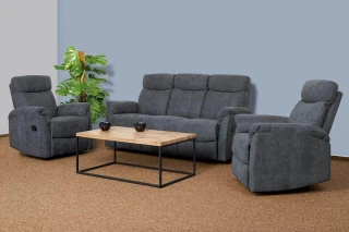 Sedačka se dvěma polohovacími křesly, šedá látka, kov černá ASD-311 GREY