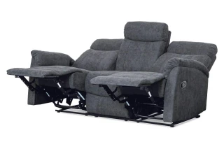 Sedačka se dvěma polohovacími křesly, šedá látka, kov černá ASD-311 GREY
