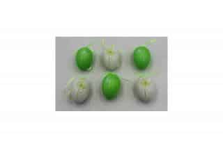 Vajíčka plastová 6cm, 6 kusů v sáčku, barva zelená a bílá, cena za sáček VEL5049-GRN